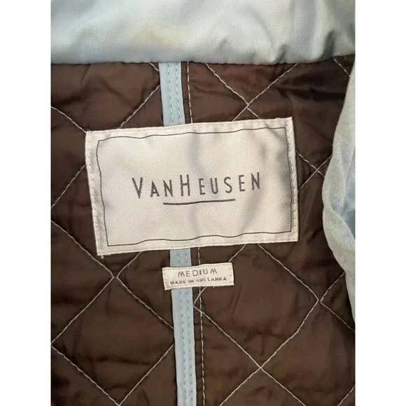 Van Heusen Women's Quilted Vest Medium Light Blue Zip Front Pockets Lined - Picture 4 of 9
